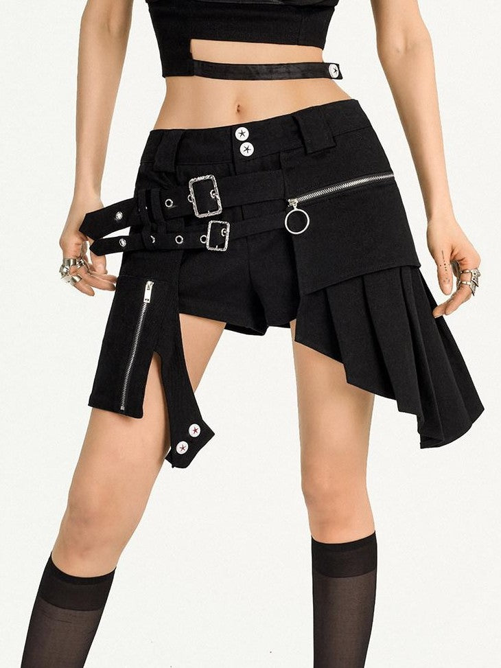 Nico Molly Black Punk Spicy Girl Street Straight Natural Waist Women's Short Trousers