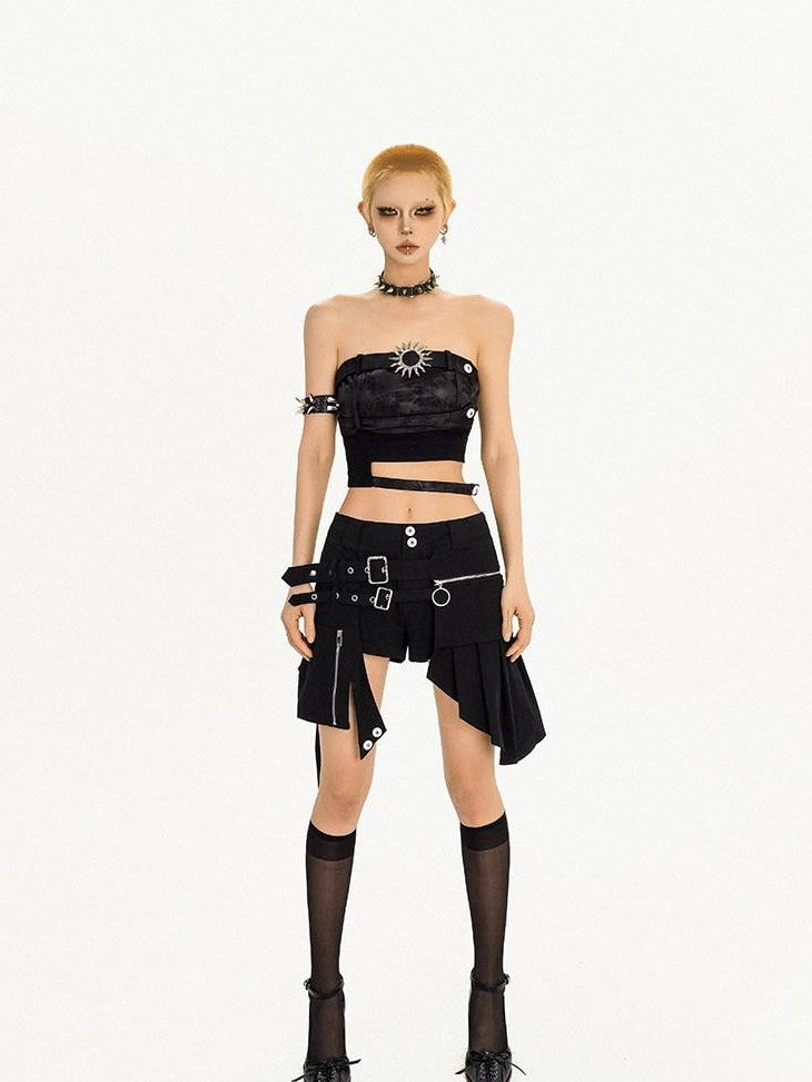 Nico Molly Black Punk Spicy Girl Street Straight Natural Waist Women's Short Trousers