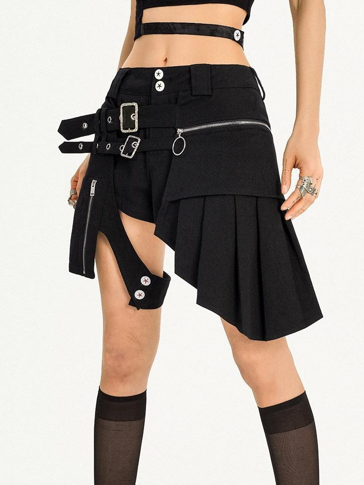 Nico Molly Black Punk Spicy Girl Street Straight Natural Waist Women's Short Trousers