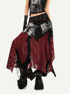 Nico Molly Black Red Irregular Colorblock Gothic Punk Asymmetric Women's A Line Maxi Skirts