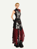 Nico Molly Black Red Irregular Colorblock Gothic Punk Asymmetric Women's A Line Maxi Skirts