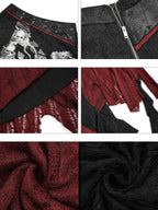 Nico Molly Black Red Irregular Colorblock Gothic Punk Asymmetric Women's A Line Maxi Skirts