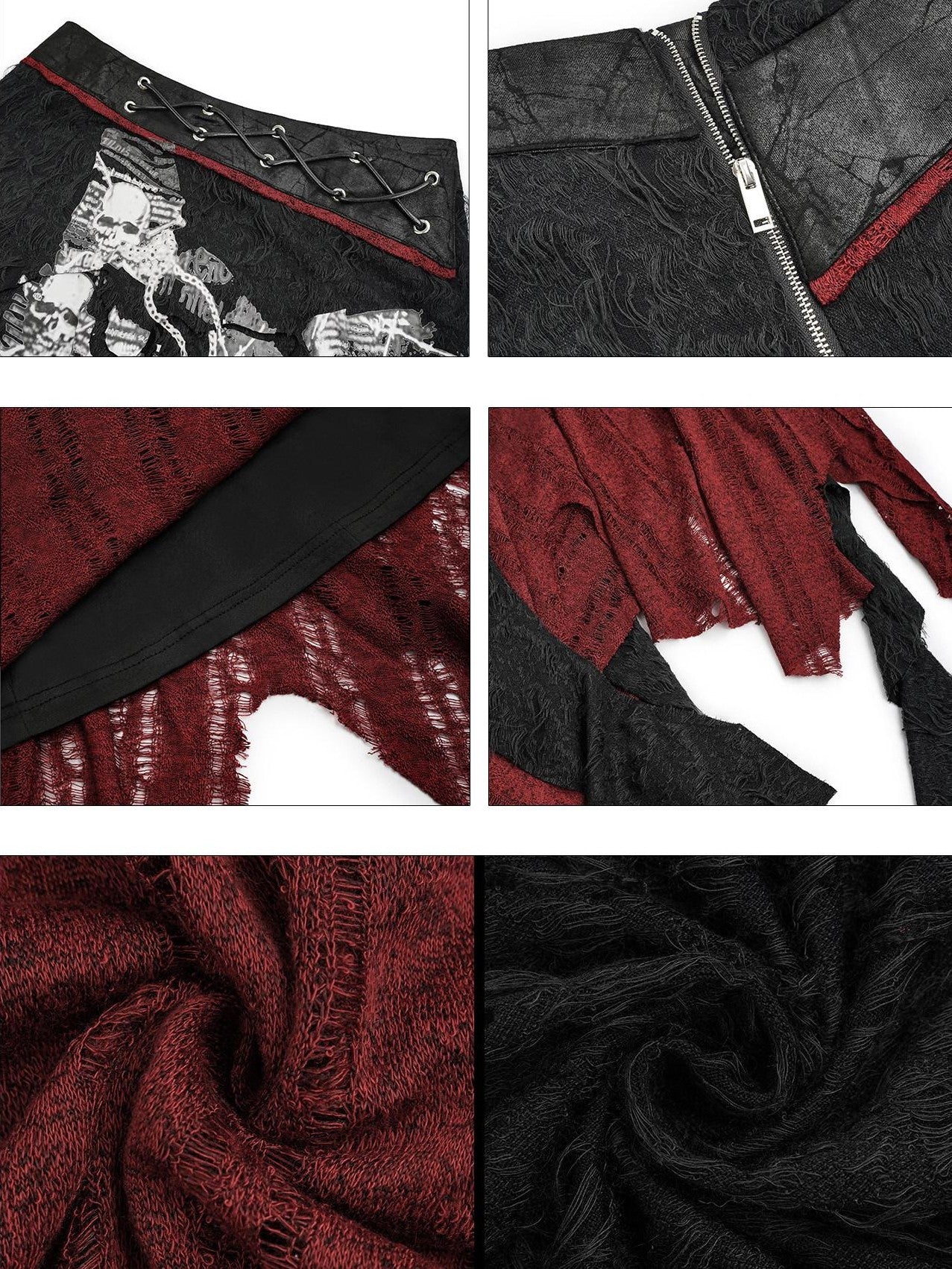 Nico Molly Black Red Irregular Colorblock Gothic Punk Asymmetric Women's A Line Maxi Skirts