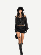 Nico Molly Black Ruffle Drawstring Tie Women's Plush Low Waist Short Trousers