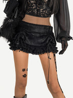 Nico Molly Black Ruffle Drawstring Tie Women's Plush Low Waist Short Trousers