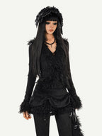 Nico Molly Black Ruffle Drawstring Tie Women's Plush Low Waist Short Trousers