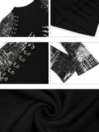 Nico Molly Black Skull Print Punk Fake Layered Slim Fit Women's Long Sleeve T-shirts