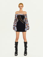 Nico Molly Black Spliced Lace Up Off Shoulder Women's Strapless Mini Dresses