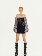 Nico Molly Black Spliced Lace Up Off Shoulder Women's Strapless Mini Dresses