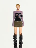Nico Molly Black Studded Metal Pocket Zip Low Waist Slim Women's Cotton Denim Shorts