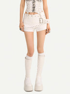 Nico Molly Black Studded Metal Pocket Zip Low Waist Slim Women's Cotton Denim Shorts