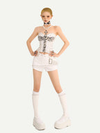 Nico Molly Black Studded Metal Pocket Zip Low Waist Slim Women's Cotton Denim Shorts
