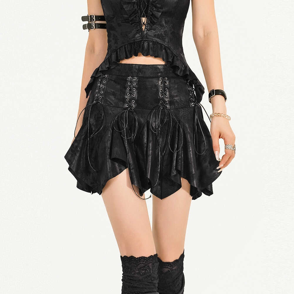 Nico_Molly_Black_Textured_Irregular_Tie_Dye_Drawstring_A_Line_Women's_Viscose_Mini_Skirts_806980093747_MISSTT