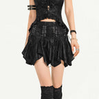 Nico_Molly_Black_Textured_Irregular_Tie_Dye_Drawstring_A_Line_Women's_Viscose_Mini_Skirts_806980093747_MISSTT