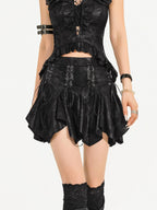 Nico Molly Black Textured Irregular Tie Dye Drawstring A Line Women's Viscose Mini Skirts