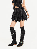 Nico Molly Black Textured Irregular Tie Dye Drawstring A Line Women's Viscose Mini Skirts