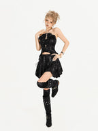 Nico Molly Black Textured Tie Dye Gothic Halter Women's Top & Skirt Sets