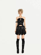Nico Molly Black Textured Tie Dye Gothic Halter Women's Top & Skirt Sets