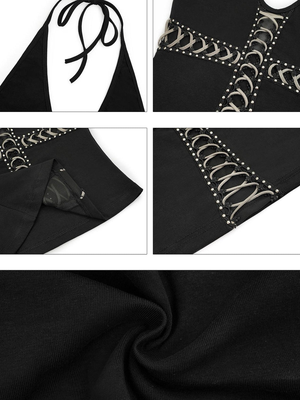 Nico Molly Black V-neck Halter Tie Waist Backless Cropped Women's Tank Tops