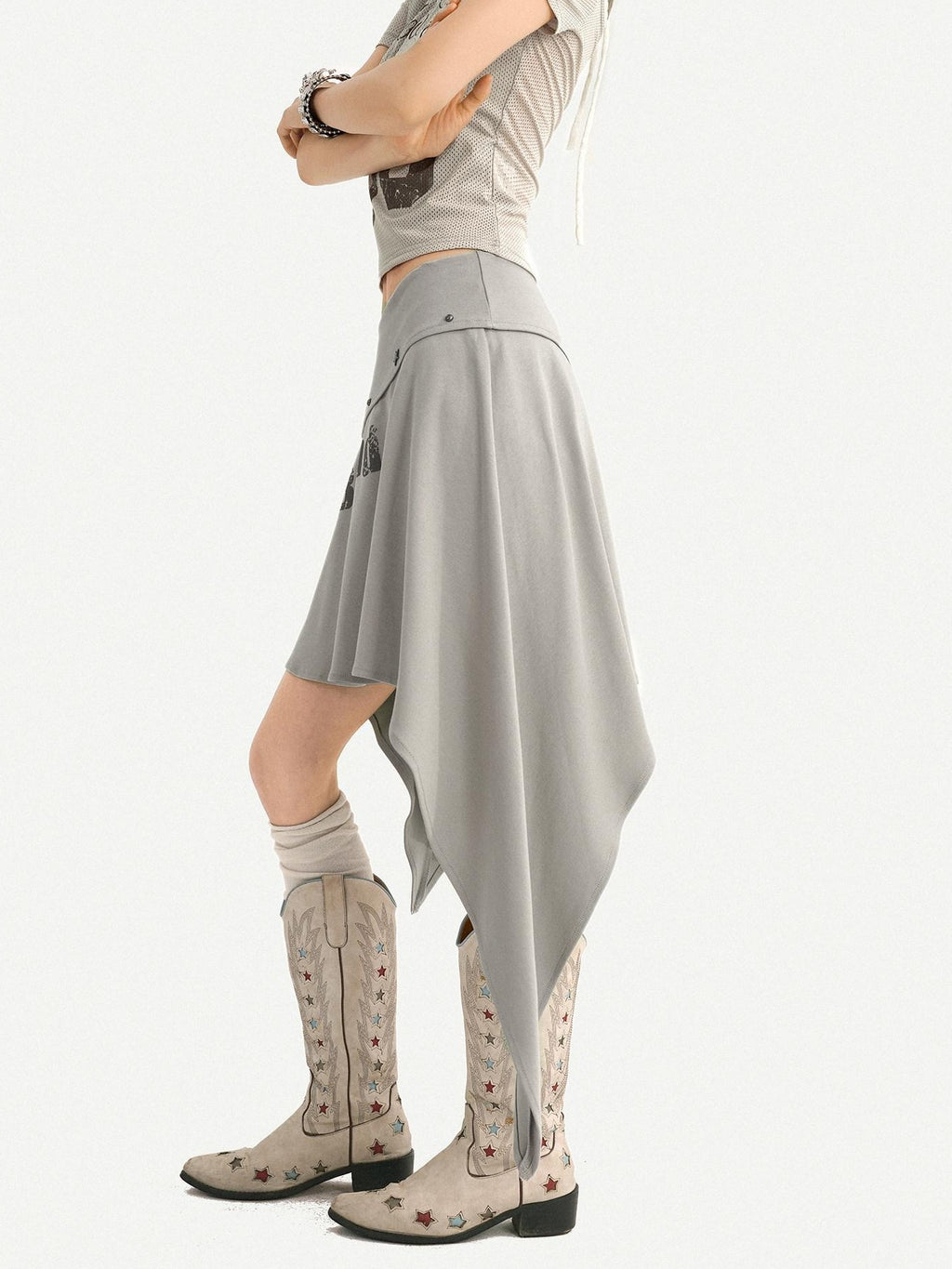 Nico Molly Blue Asymmetrical Hem Vintage Slim Side Zipper Women's Midi Skirts