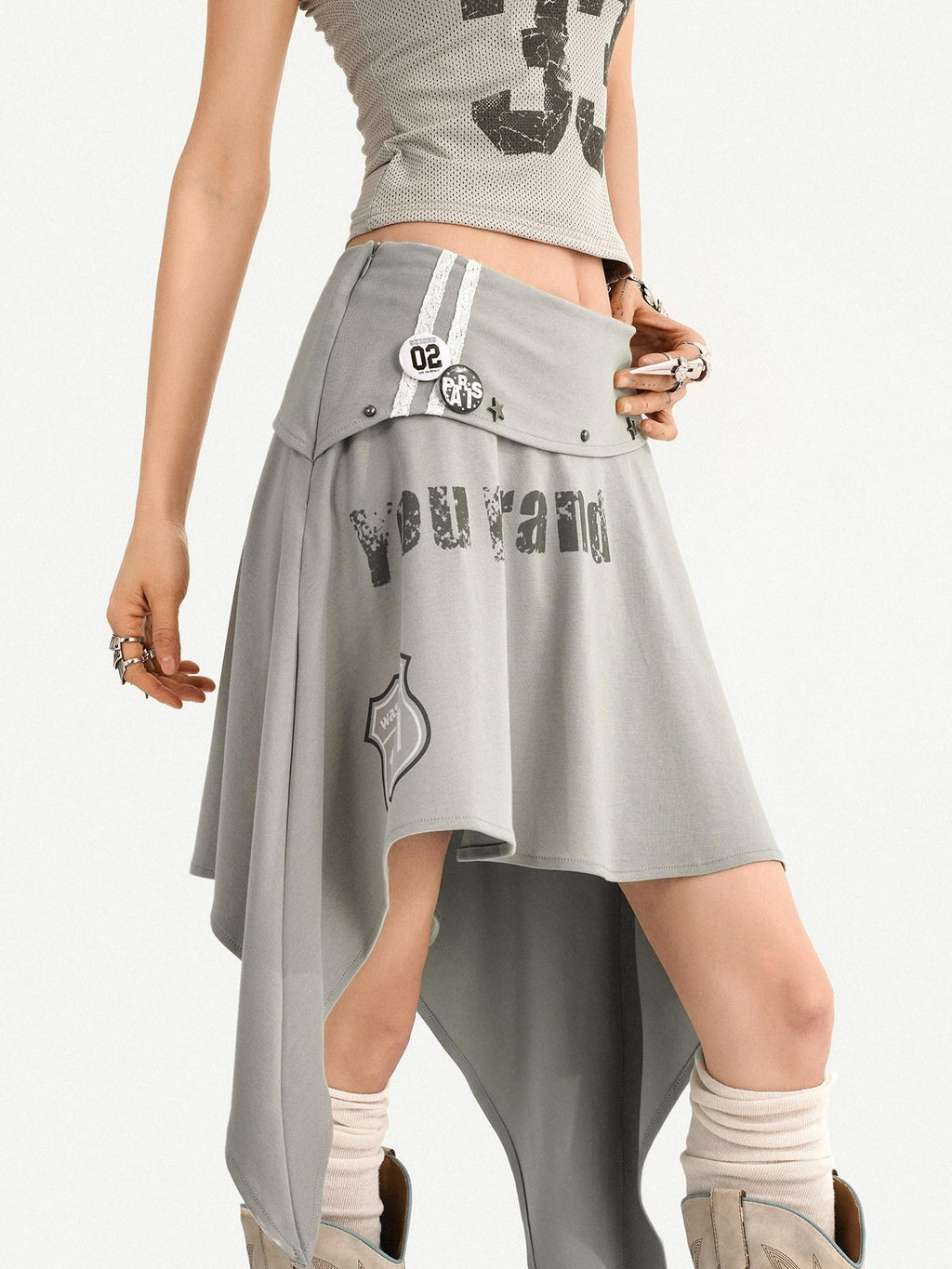 Nico Molly Blue Asymmetrical Hem Vintage Slim Side Zipper Women's Midi Skirts