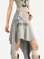 Nico Molly Blue Asymmetrical Hem Vintage Slim Side Zipper Women's Midi Skirts