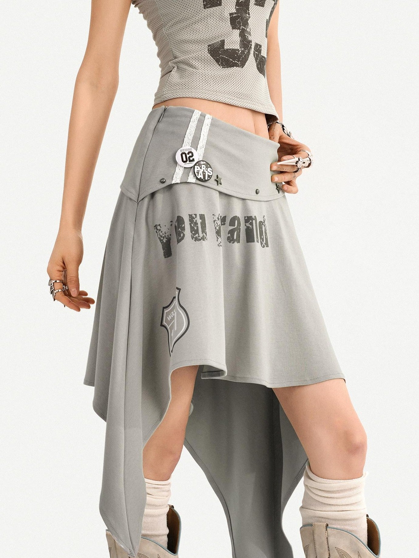 Nico Molly Blue Asymmetrical Hem Vintage Slim Side Zipper Women's Midi Skirts
