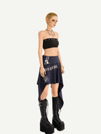Nico Molly Blue Asymmetrical Hem Vintage Slim Side Zipper Women's Midi Skirts