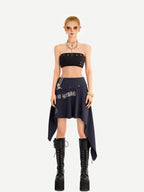 Nico Molly Blue Asymmetrical Hem Vintage Slim Side Zipper Women's Midi Skirts