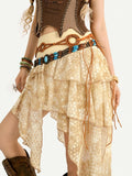 Nico Molly Braided Woven Beaded Bohemian Ethnic Coffee Brown Women's Waist Belts