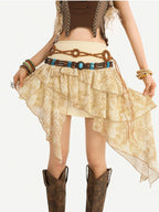 Nico Molly Braided Woven Beaded Bohemian Ethnic Coffee Brown Women's Waist Belts