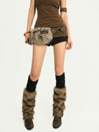 Nico Molly Brown Studded Fur Trim Vintage Y2k Women's Faux Leather Belts