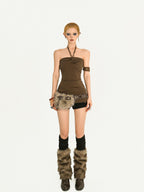 Nico Molly Brown Studded Fur Trim Vintage Y2k Women's Faux Leather Belts
