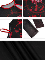Nico Molly Butterfly Print Asymmetric Dark Women's Mesh Slim Fit Long Sleeve T-shirts