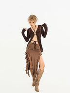 Nico Molly Butterfly Tie Slim V-neck Cardigan Women's Polyester Long Sleeve T-shirts