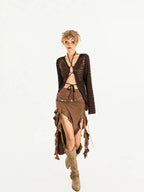 Nico Molly Butterfly Tie Slim V-neck Cardigan Women's Polyester Long Sleeve T-shirts