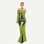 Nico_Molly_Buttery_Green_Letter_Print_Off_Shoulder_Slit_Women's_Top_&_Skirt_Sets_985315553297_MISSTT