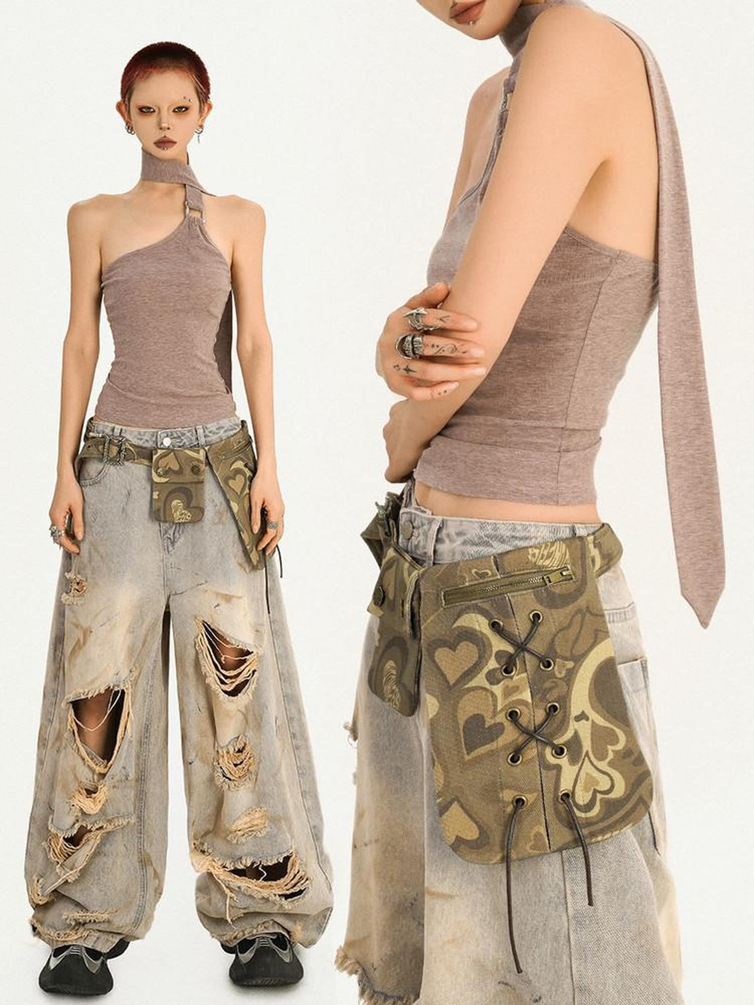 Nico Molly Camouflage American Vintage Retro Belt Waist Women's Edgy Decorative Bags