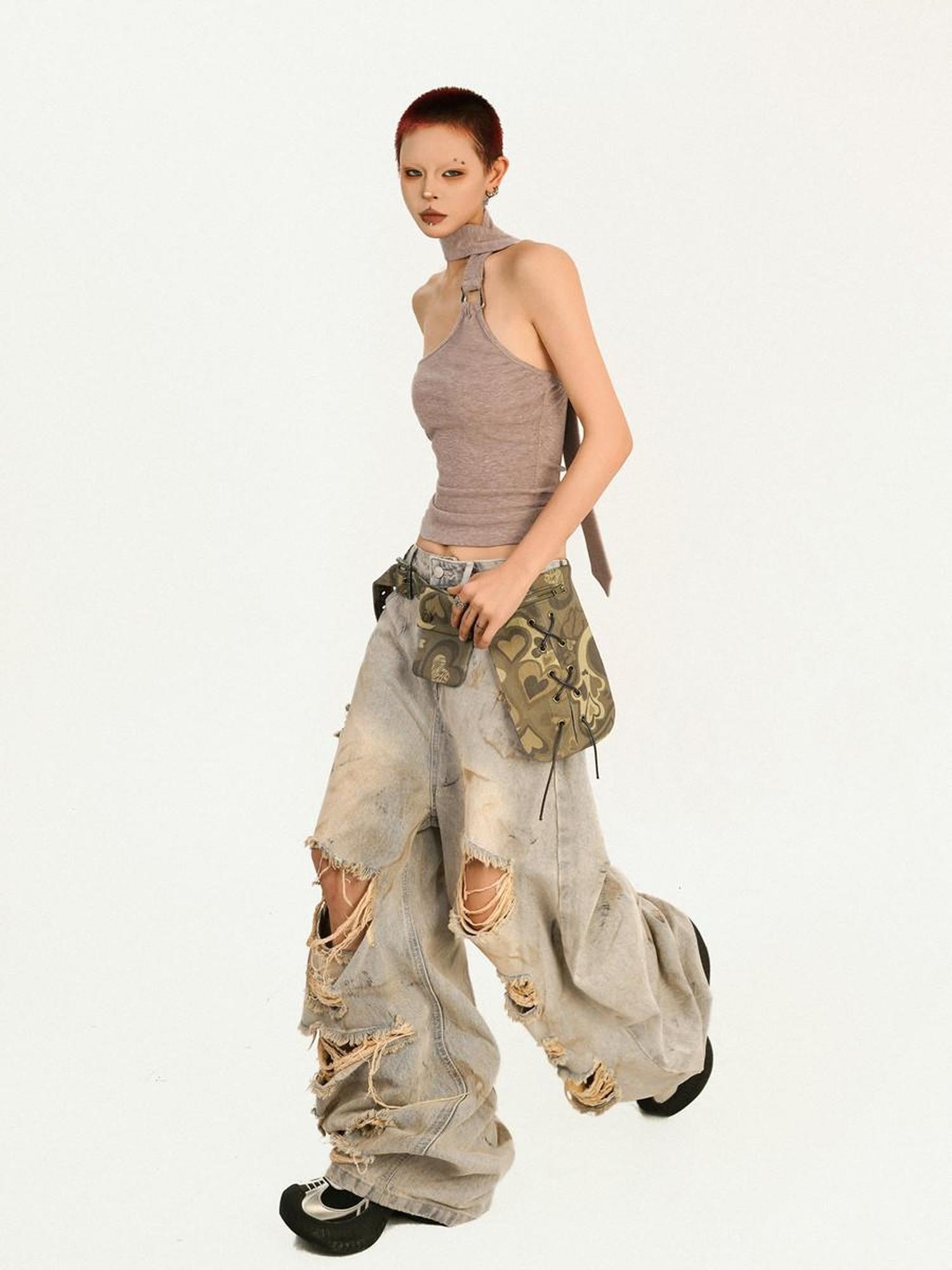 Nico Molly Camouflage American Vintage Retro Belt Waist Women's Edgy Decorative Bags