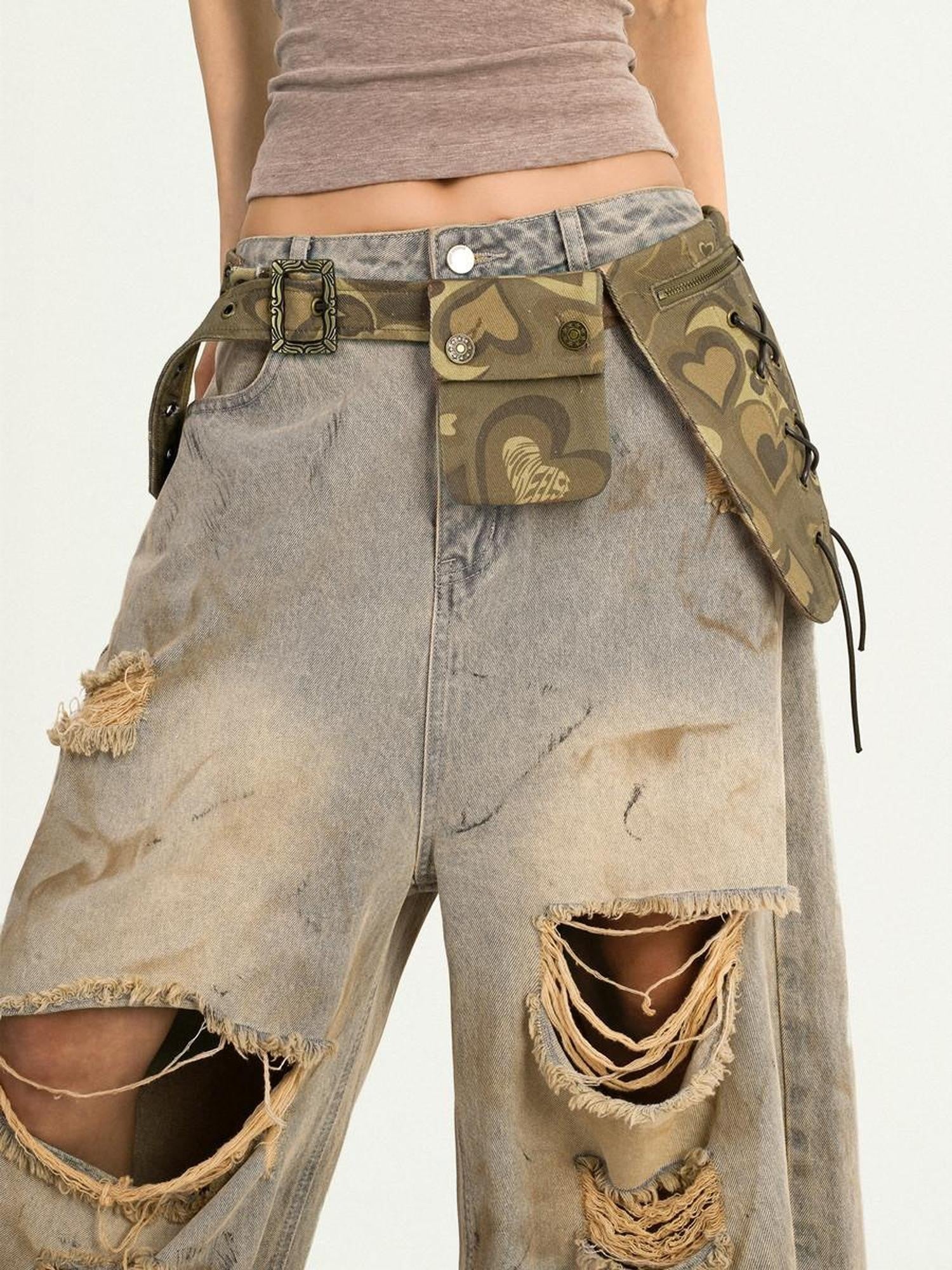 Nico Molly Camouflage American Vintage Retro Belt Waist Women's Edgy Decorative Bags