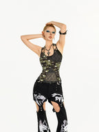 Nico Molly Camouflage Patchwork Faux Two Piece Heavy Work Slim Women's Camisoles