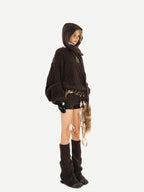 Nico Molly Chestnut Knitted Crewneck Loose Women's Low Waist Top & Shorts Sets