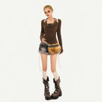 Nico_Molly_Coffee_Halter_Open_Back_Faux_Two_Piece_Women's_Leather_Long_Sleeve_T-shirts_1012124336229_MISSTT