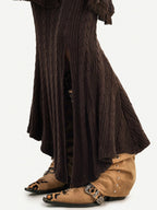 Nico Molly Coffee One Shoulder Fitted Slit Skirt Vintage Women's Knit Top & Skirt Sets