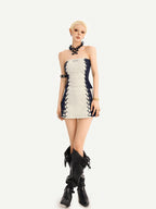 Nico Molly Colorblock Tie Lace Up Cinched Waist Bodycon Women's Strapless Mini Dresses