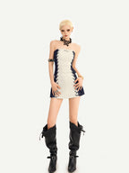 Nico Molly Colorblock Tie Lace Up Cinched Waist Bodycon Women's Strapless Mini Dresses