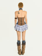 Nico Molly Contrast Tie Back Halter Tiered Aline High Waist Women's Casual Mini Dresses