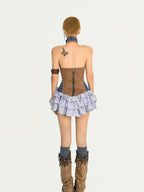 Nico Molly Contrast Tie Back Halter Tiered Aline High Waist Women's Casual Mini Dresses