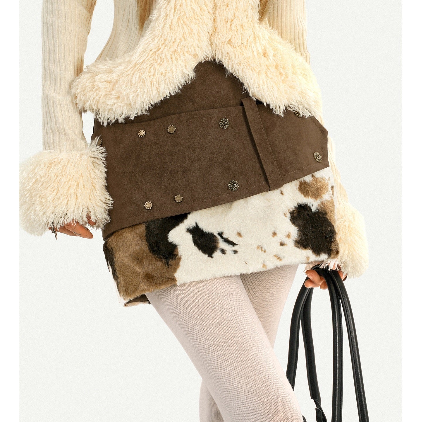 Nico_Molly_Cow_Print_Plush_Patchwork_Tiered_Vintage_Distressed_Women's_Wool_Mini_Skirts_990273895883_MISSTT