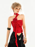 Nico Molly Cropped Asymmetric Rose Slim Fitted Women's Tube Tops / Bandeaus